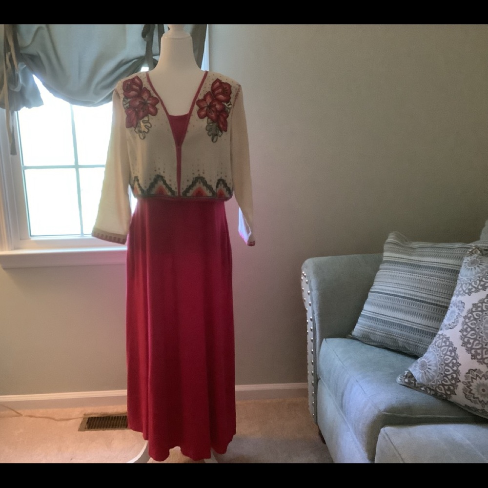 Soft Surroundings t-shirt maxi dress and embroidered and beaded jacket